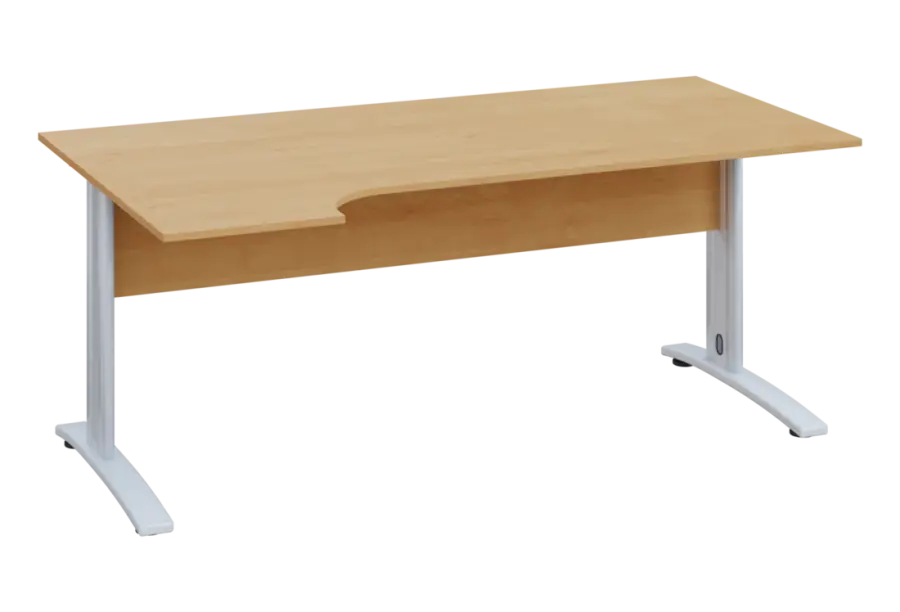 ERK 28 - 184 stůl kancelářský, rohový, levý, kovová podnož bílá, deska 25 mm, široký 1800 mm, javor horský